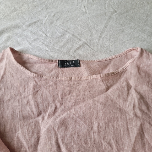 Saga Linen Cropped Tunic Blouse Womens One Size Soft Pink Lagenlook Ruffle Hem - Picture 4 of 8